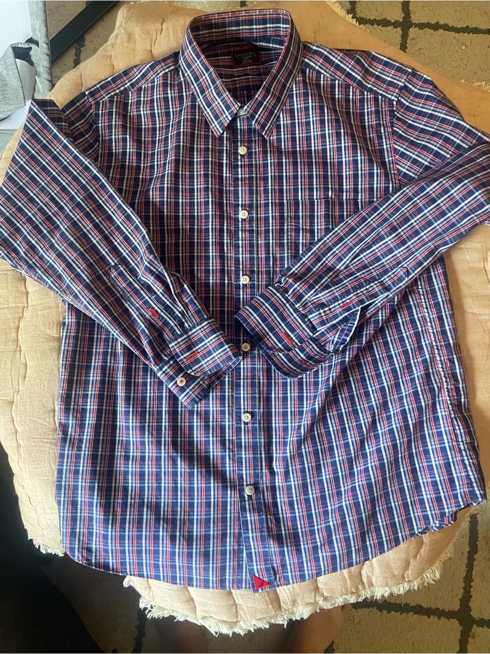 UNTUCKit Men's Navy, Red and White Plaid Button-Down Shirt